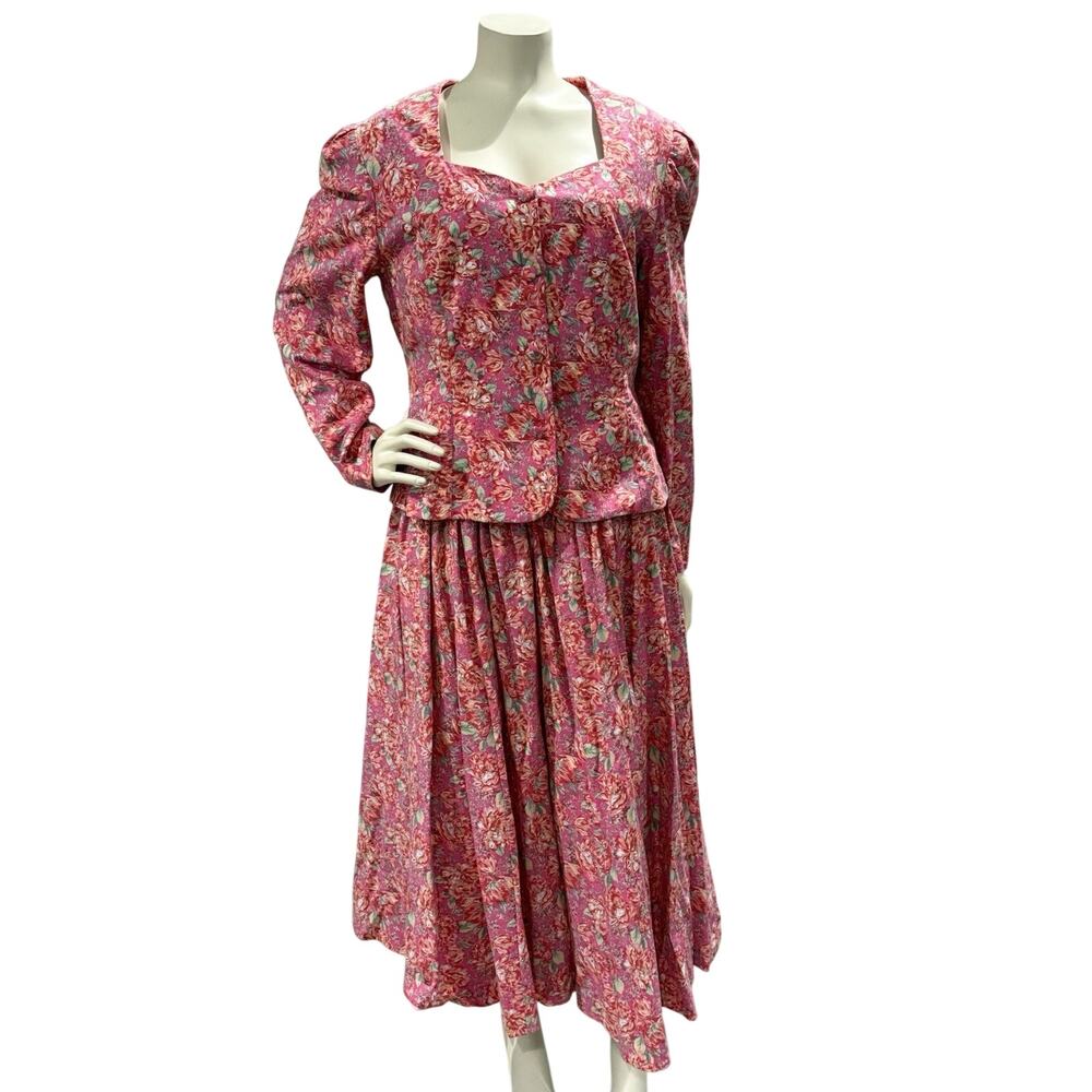 LAURA ASHLEY Vintage Cottagecore Long Dress & Jacket Romantic Pink Florals sz 14